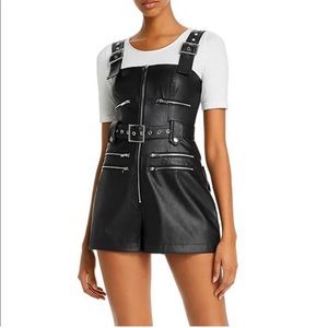 WeWoreWhat moto short romper- black vegan leather